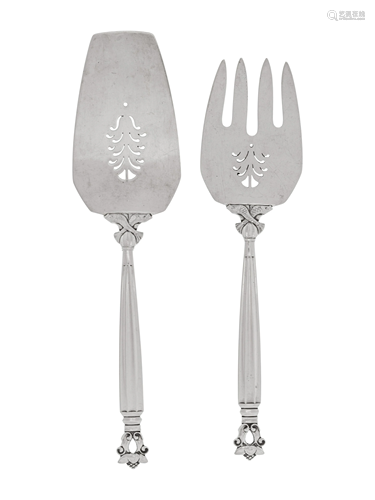 A Georg Jensen Silver Two-Piece Fish Serving Set