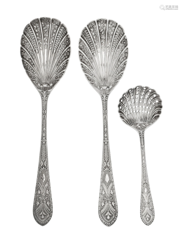 An English Silver-Plate Five-Piece Dessert Serving Set