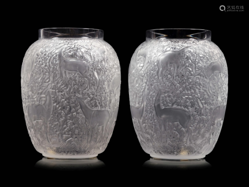 A Pair of Lalique Biches Vases