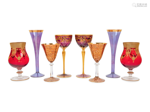 A Collection of Gilt Decorated Glass Stemware
