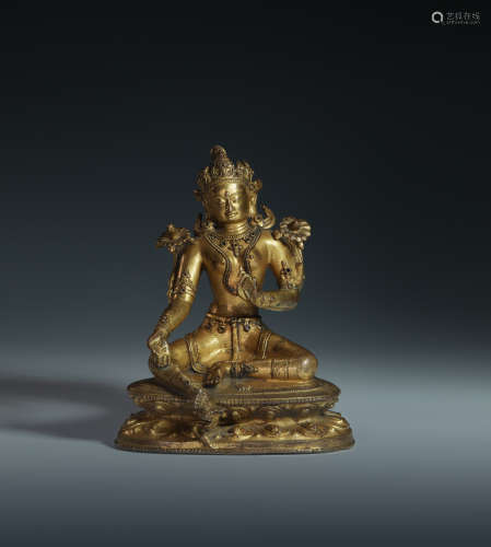 Copper and gilding tara sculpture from Qing