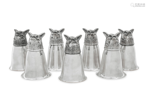 A Set of Seven Silver-Plate Stirrup Cups