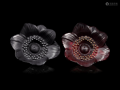 A Pair of Lalique Anemone Flowers