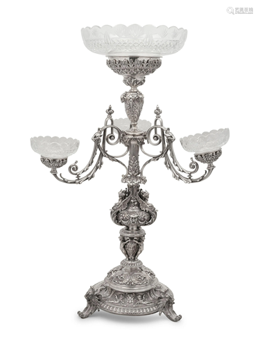 An Elkington & Co. Silver-Plate and Cut Glass Epergne