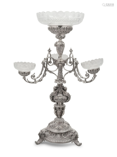 An Elkington & Co. Silver-Plate and Cut Glass Epergne