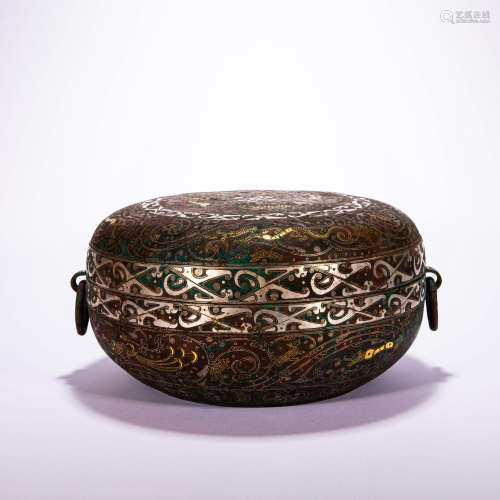 Copper container  With inlayed gold and silver from Ming