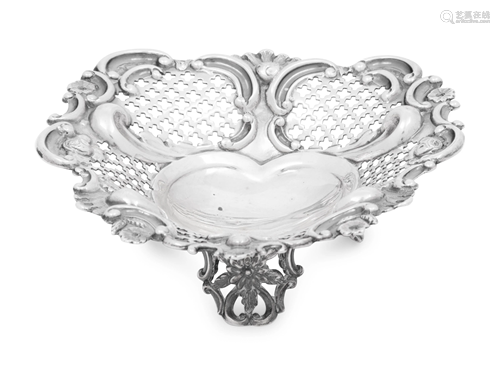 A Victorian Silver Reticulated Heart-Shaped Dish