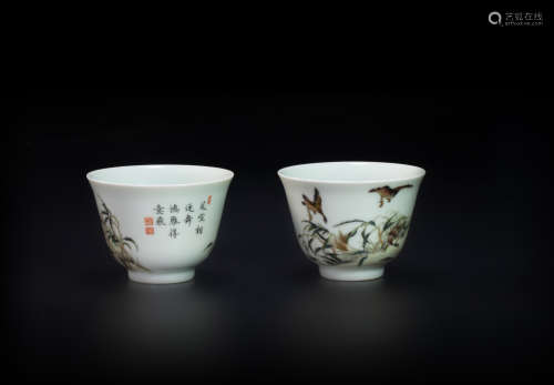 A pair of famille rose cups from Qing