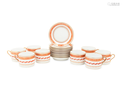 A Set of Nine Richard Ginori Porcelain Teacups and