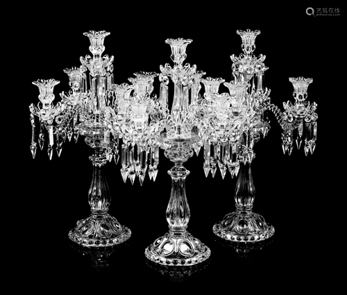 A Set of Three Baccarat Molded Glass Five-Light