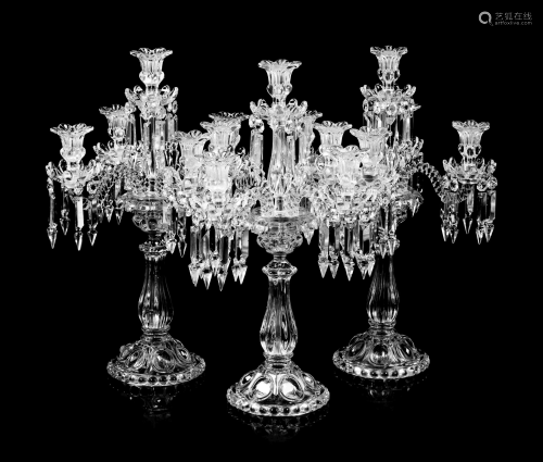 A Set of Three Baccarat Molded Glass Five-Light