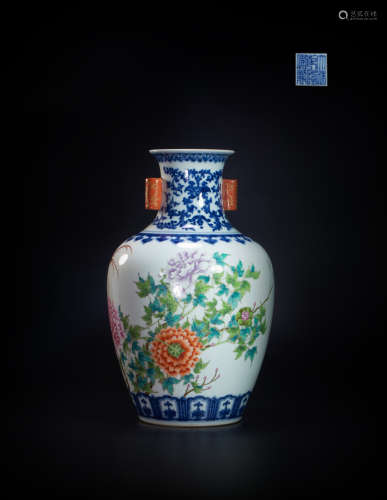 Blue and  White, famille rose vase from Qing