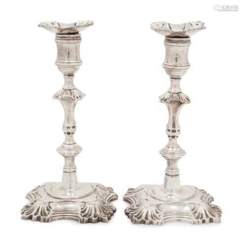 A Pair of George II Silver Candlesticks