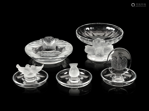 A Group of Five Lalique Table Articles