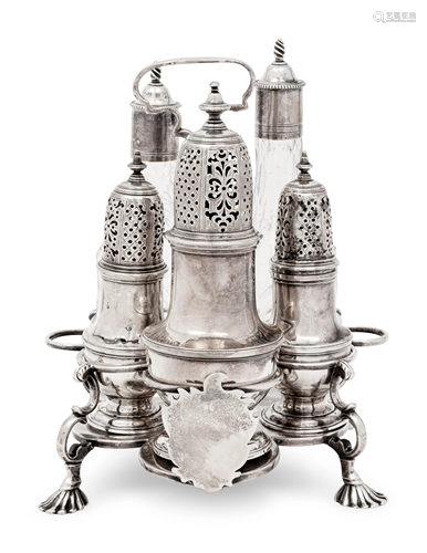 An Assembled George II Silver Cruet Set