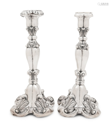 A Pair of Continental Silver Candlesticks
