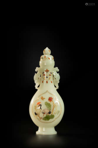 Jade vase  With treasures inlayed from Qing