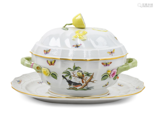 A Herend Porcelain Rothschild Bird Soup Tureen and