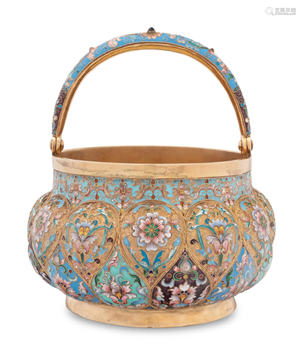 A Russian Silver-Gilt and Enameled Centerpiece Basket