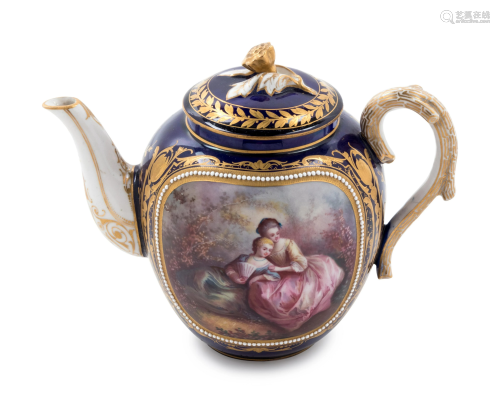 A Sevres Style Painted, Parcel Gilt and 