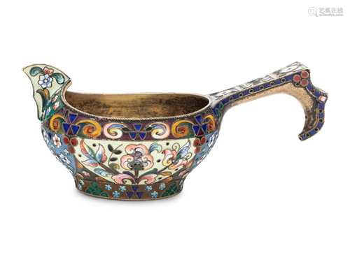 A Russian Shaded Enamel Silver Kovsh