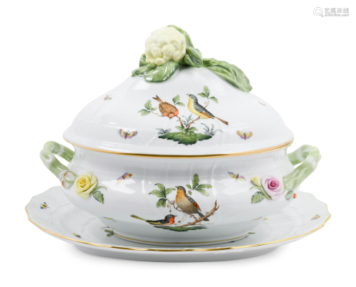 A Herend Porcelain Rothschild Bird Soup Tureen and