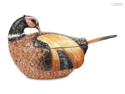 An Italian Glazed Ceramic Goose Tureen