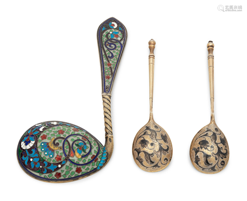 A Russian Enameled Silver Spoon