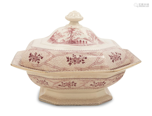 A Wedgwood Seine Red Transferware Bowl and Cover