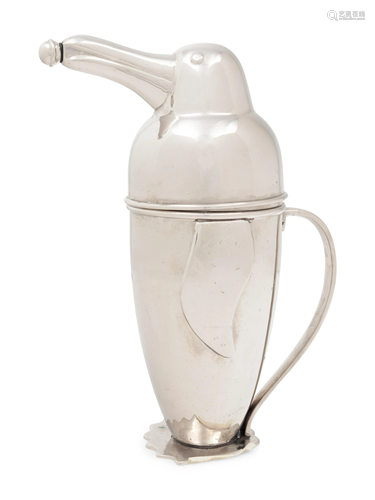 A Chromed Metal Penguin Cocktail Shaker