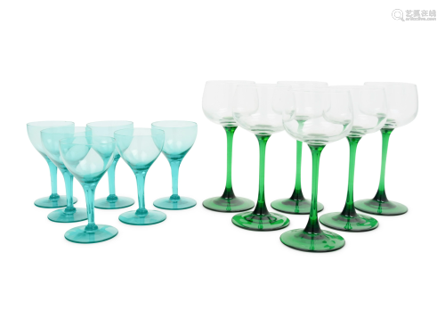 A Collection of Colored Glass Stemware