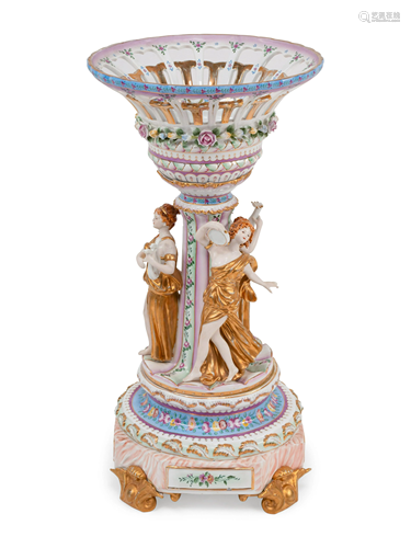 A Large German Porcelain Figural Centerpiece