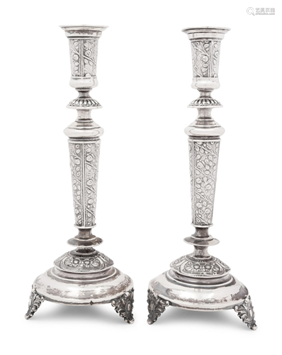 A Pair of Eastern European Silver Sabbath Candlesticks