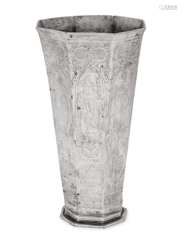 An Eastern European Silver-Plate Octagonal Beaker