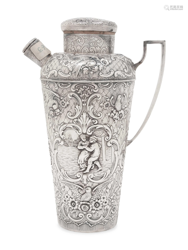 A Repousse-Decorated Silver-Plate Cocktail Shaker