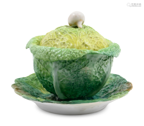 A Cabbage Form Ceramic Sauce Tureen