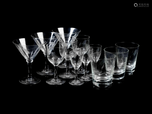 An Etched Glass Partial Stemware Service