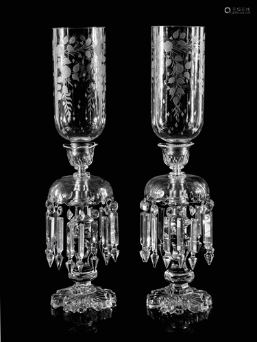 A Pair of Cut, Molded and Etched Glass Girandoles