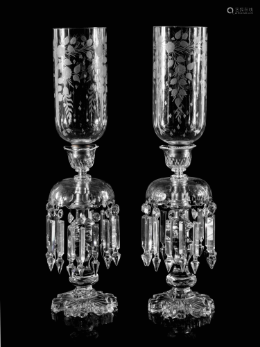 A Pair of Cut, Molded and Etched Glass Girandoles