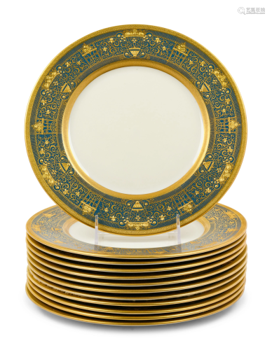 A Set of Twelve Lenox Parcel-Gilt Porcelain Plates