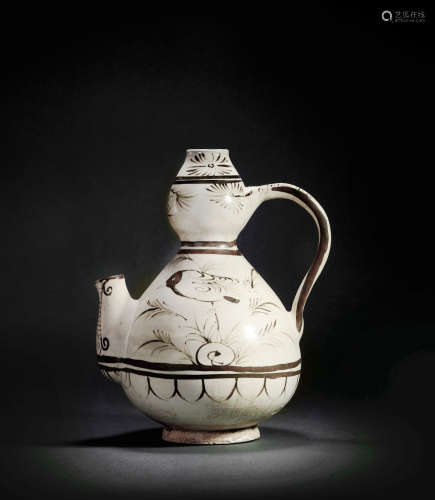 CiZhou kiln pot in gourd form from Yuan