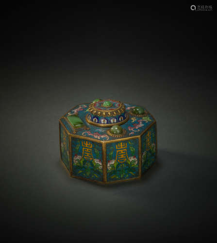 Cloisonne container  With gem inlayed from Qing