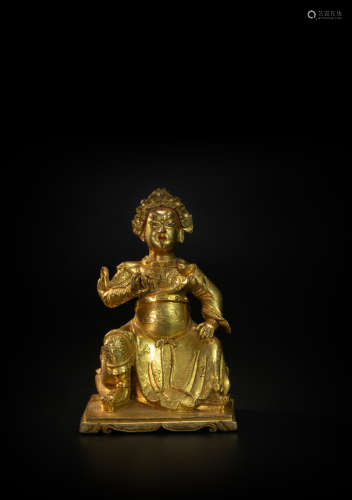 Copper and gilding Guan Gong sculpture from Qing