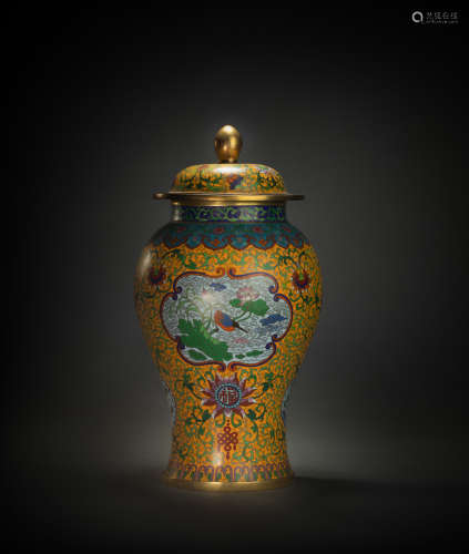 Cloisonne hat-covered jar from Qing