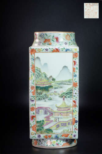 Famille rose jade vase  With story painting from Qing