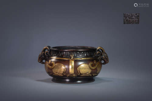 Copper and gilding censer from Ming