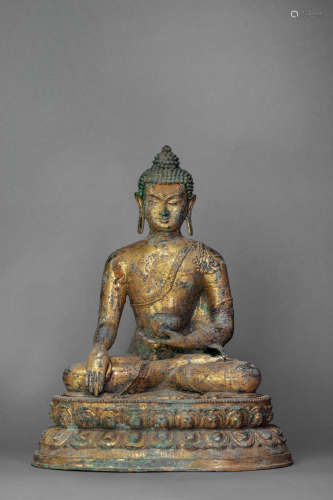 Copper and gilding Sakyamuni sculpture from Ming