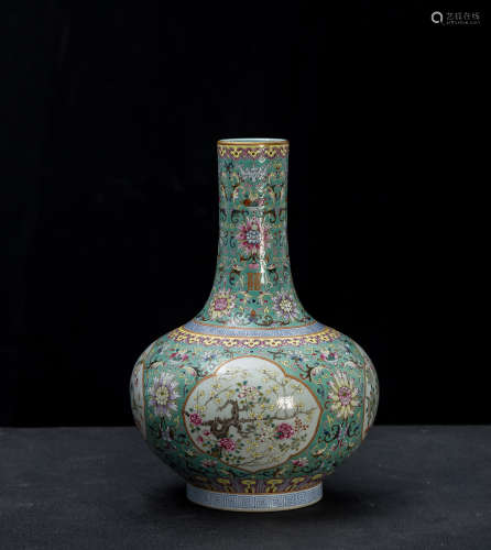 Enamel vase  With flo Wer and bird painting from Qing