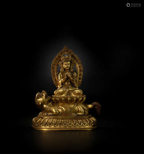 Copper and gilding Avalokitesvara sculpture from Qing