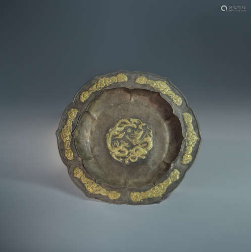 Silver and gilding basin  With dragon-shaped pattern from Yu...